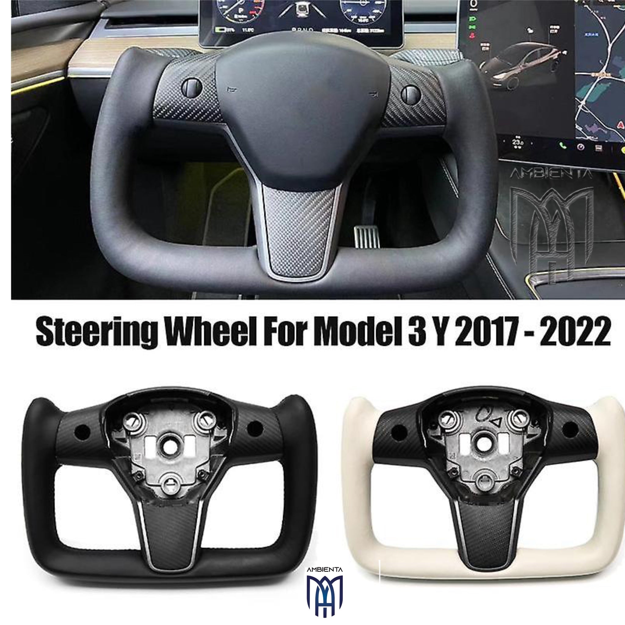 Yoke Style Lenkrad mit Kohlefaser Panel für - / Model 3/Y